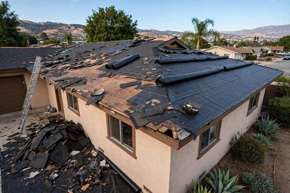 Full roof replacement in progress
