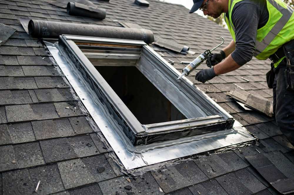 Skylight installation with flashing